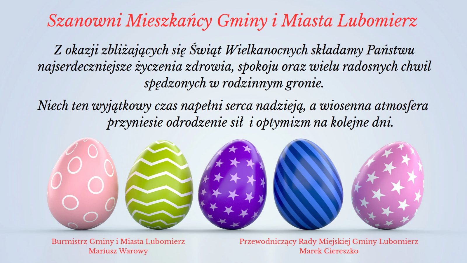 Władze Lubomierza życzą Wesołych Świąt Wielkanocnych!