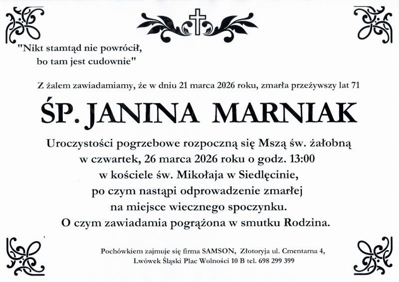 Odeszła Janina Marniak